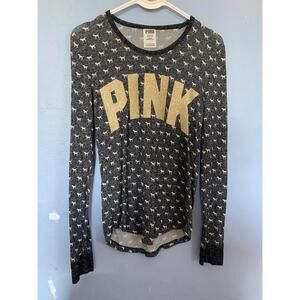 Small PINK gold glitter logo dog sleepwear long sleeve shirt